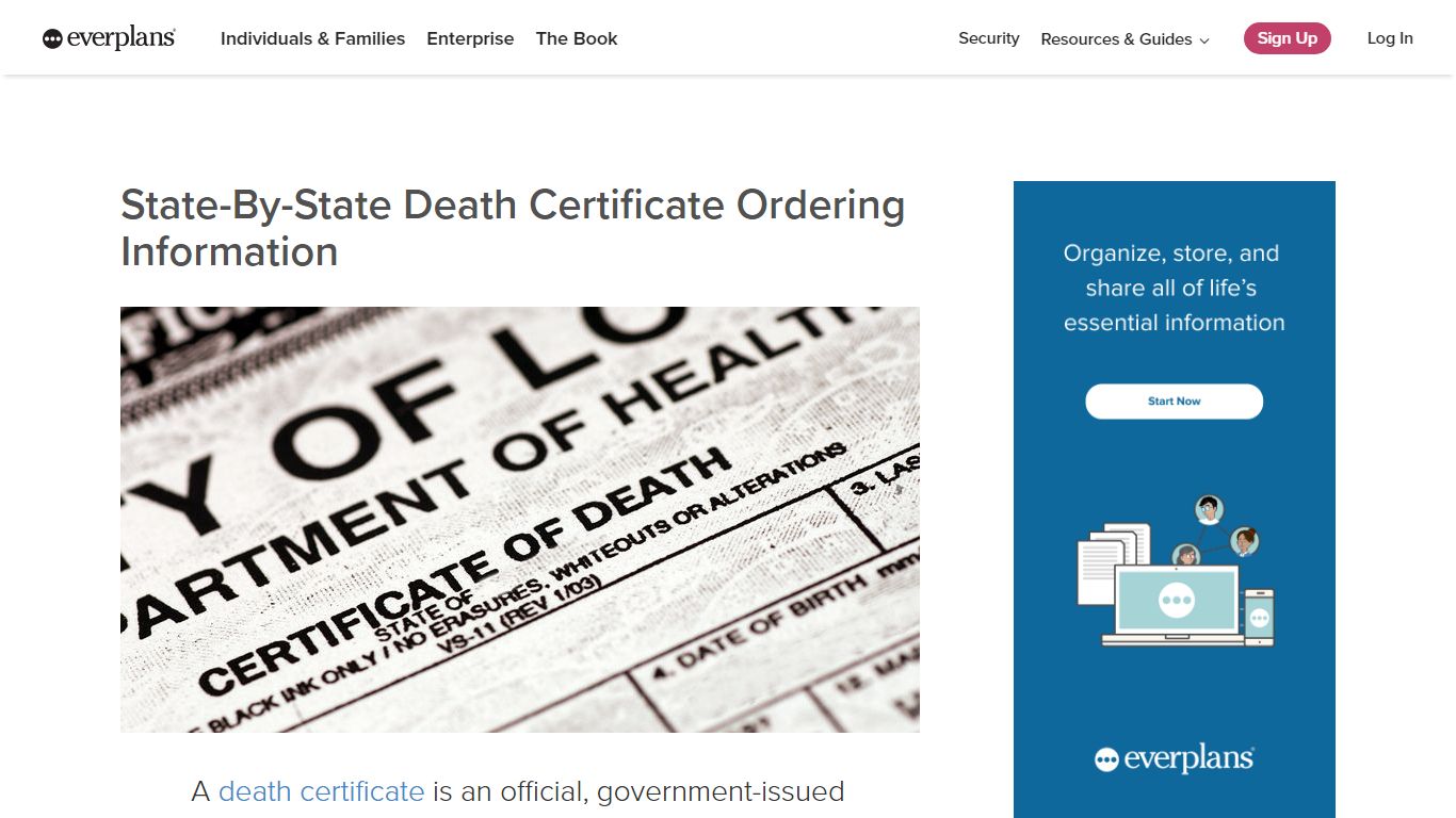 State-By-State Death Certificate Ordering Information | Everplans