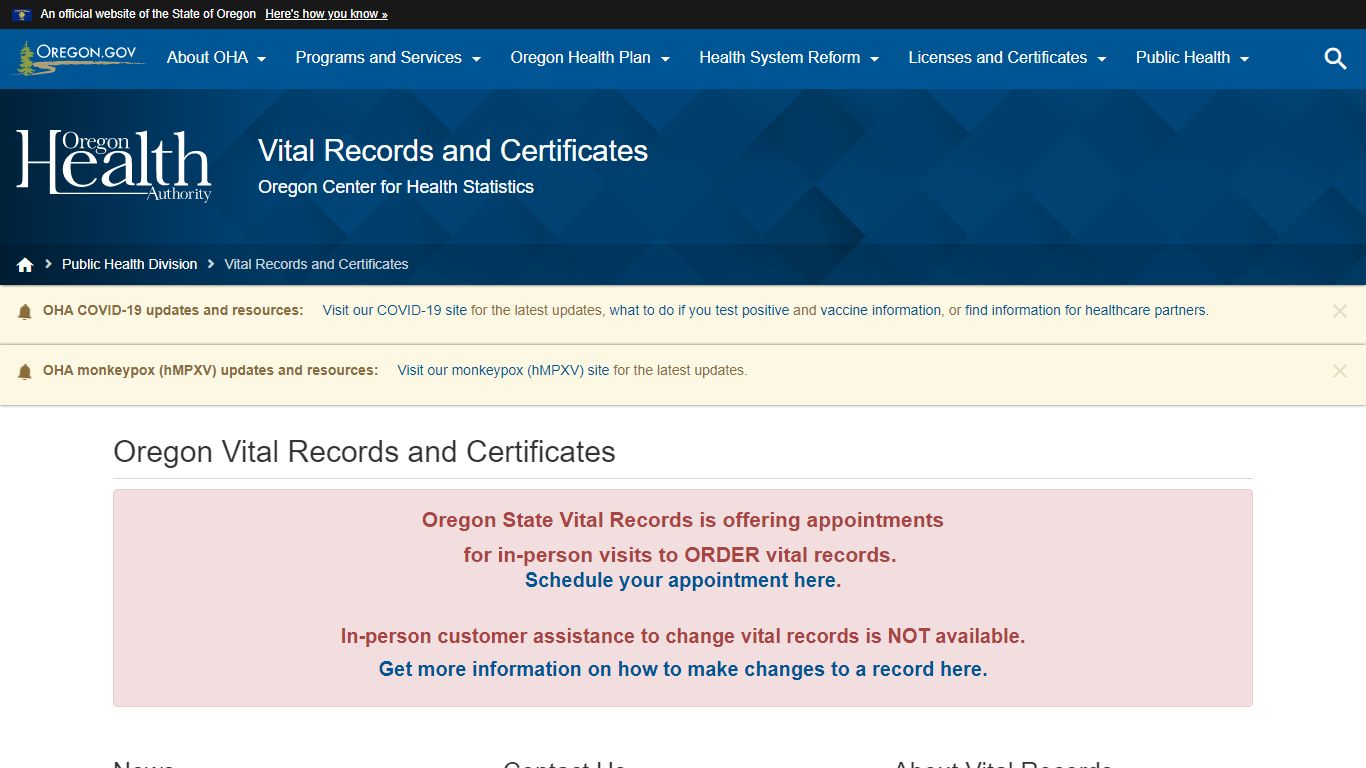 Oregon Vital Records and Certificates